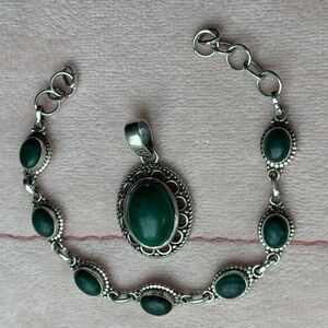 Elegant Silver and Malachite Jewelry Set